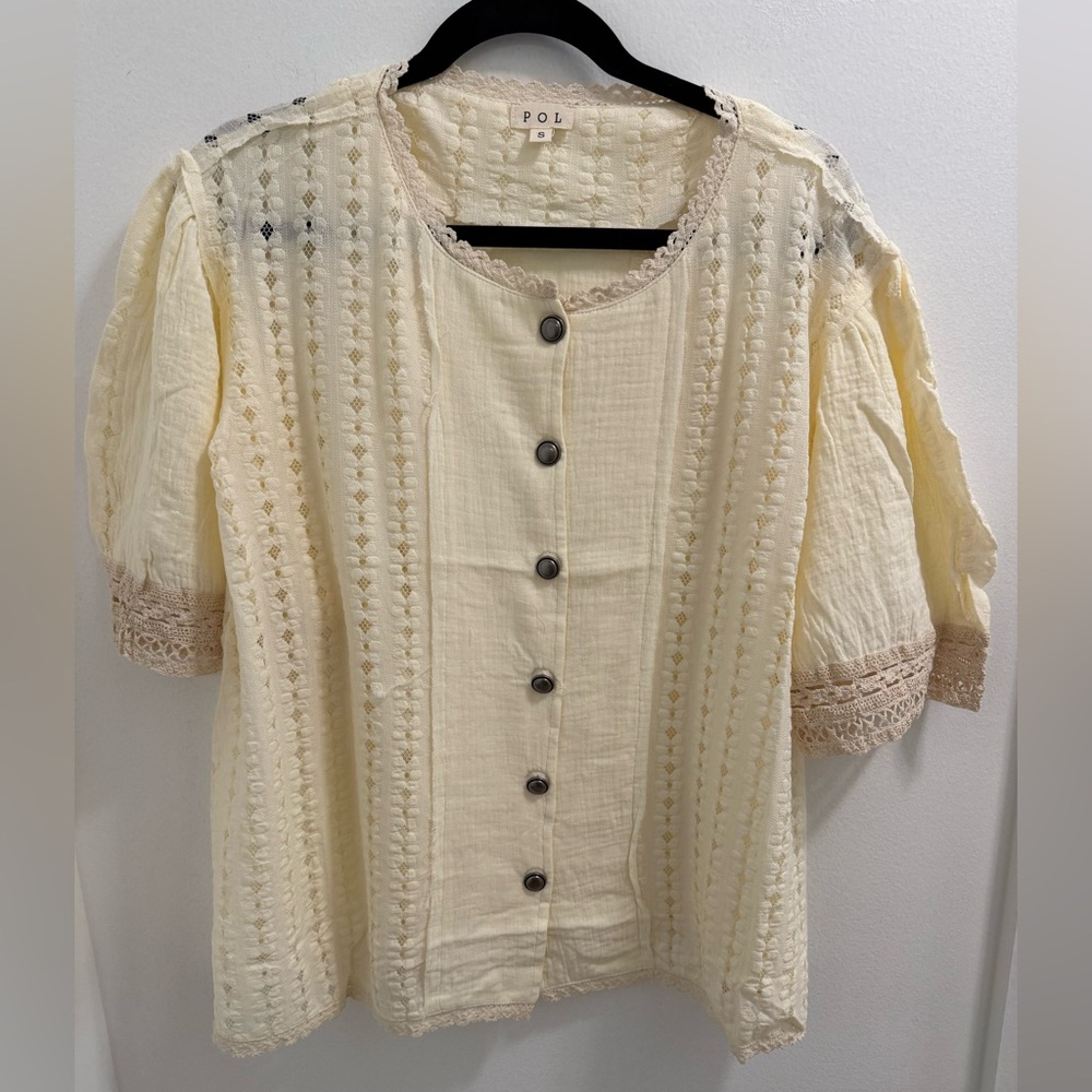 POL Cream Button-Up Blouse
